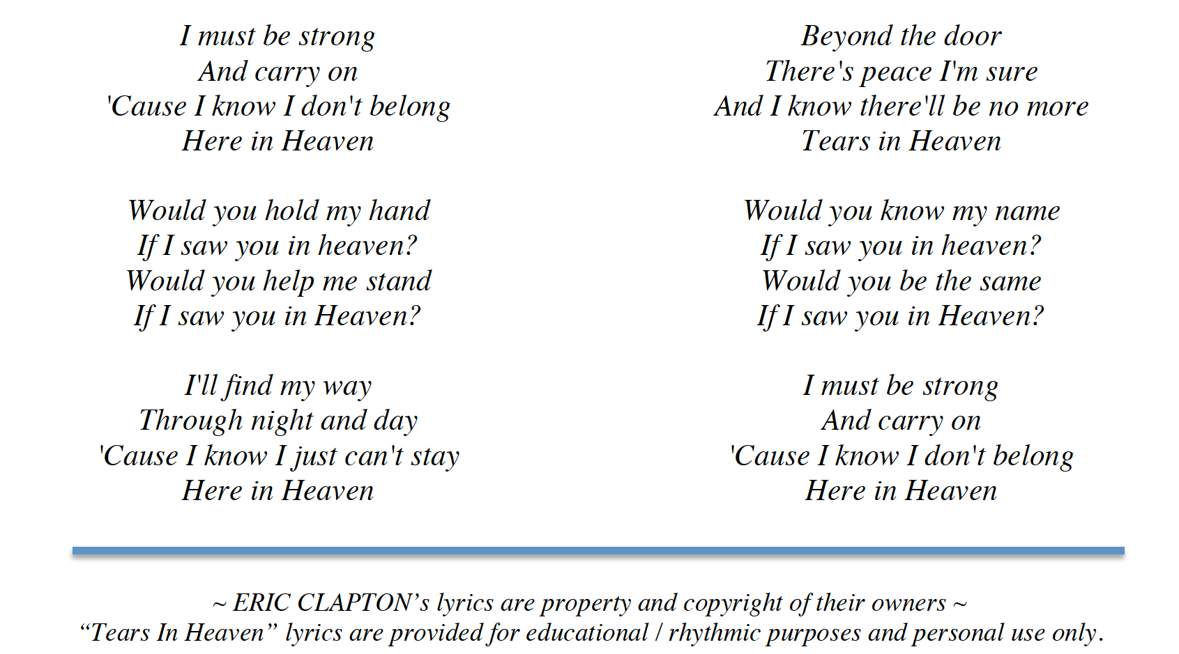 What Do the Lyrics to Eric Clapton's Tears in Heaven Mean?